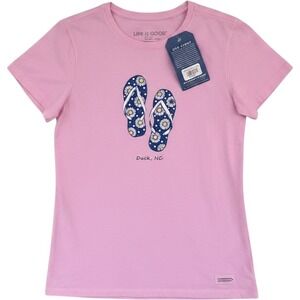 Life Is Good Crusher Tee Womens XS Pink Daisy Flip Flops Duck NC NWT
